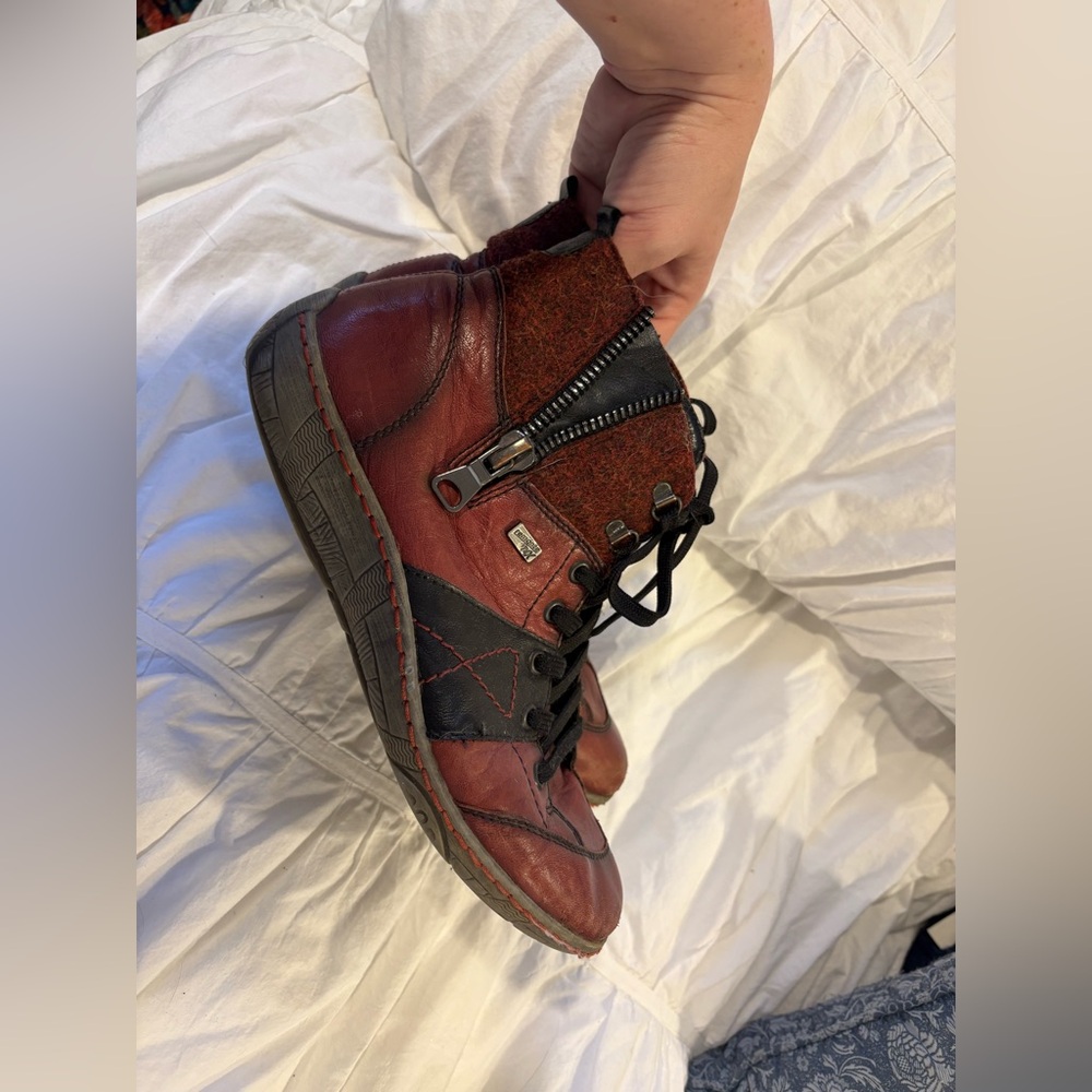Remonte Tex Red Leather Ankle Boots Lace Up Zip Size 9.5 - Picture 4 of 7